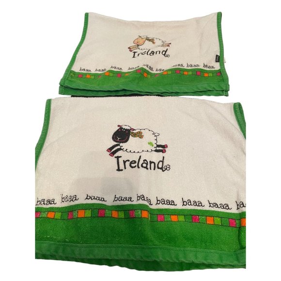Set of 2 Ireland Tea Towels Sheep Baaa White Green NWOT - Picture 1 of 9